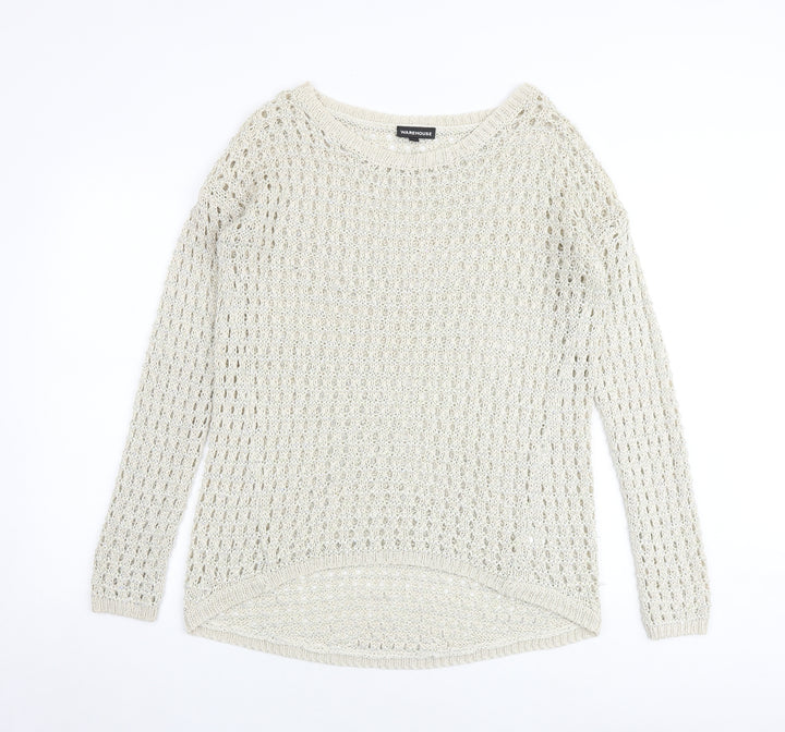 Warehouse Womens Beige Round Neck Acrylic Pullover Jumper Size 14