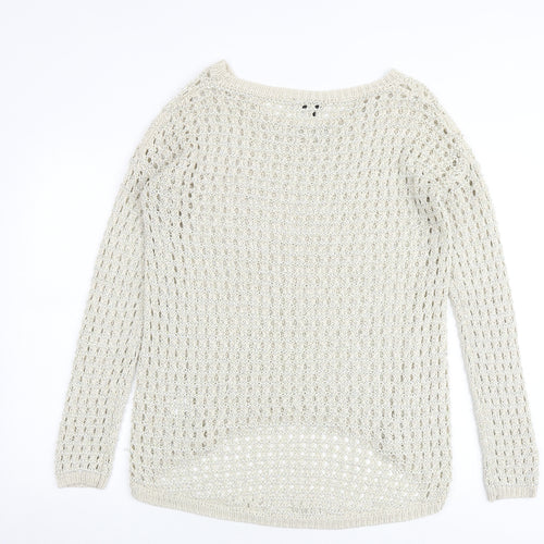 Warehouse Womens Beige Round Neck Acrylic Pullover Jumper Size 14