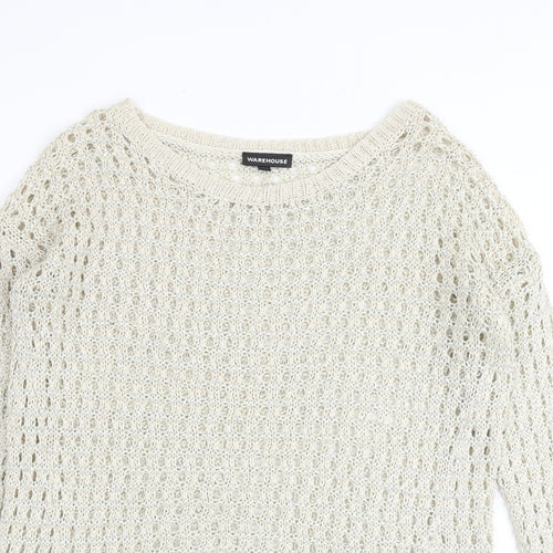 Warehouse Womens Beige Round Neck Acrylic Pullover Jumper Size 14