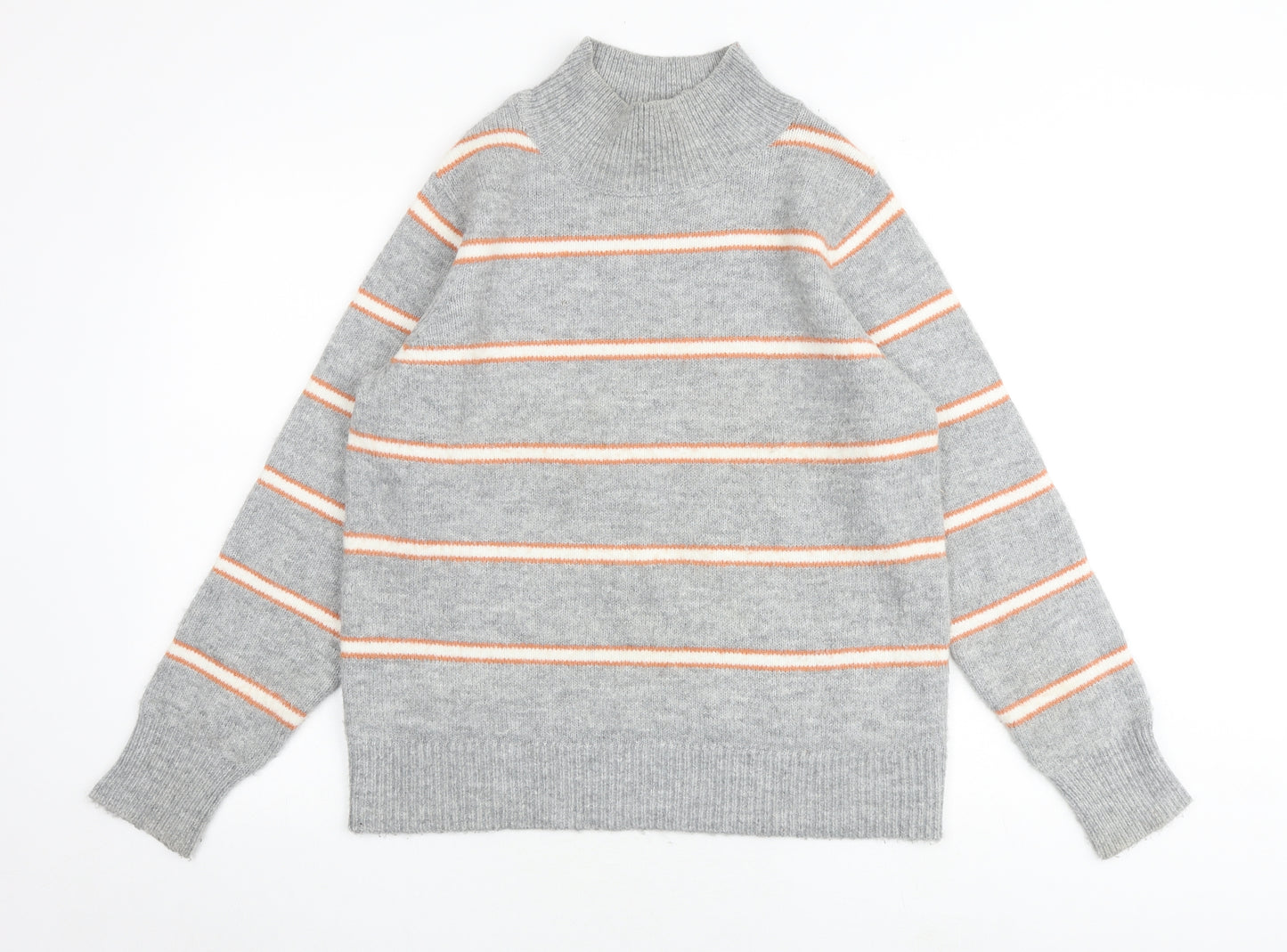 Dorothy Perkins Womens Grey Mock Neck Striped Acrylic Pullover Jumper Size 10