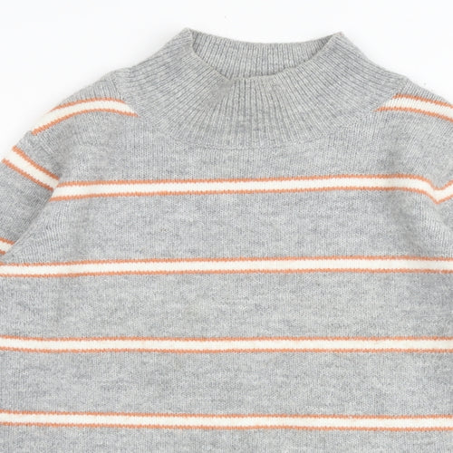 Dorothy Perkins Womens Grey Mock Neck Striped Acrylic Pullover Jumper Size 10