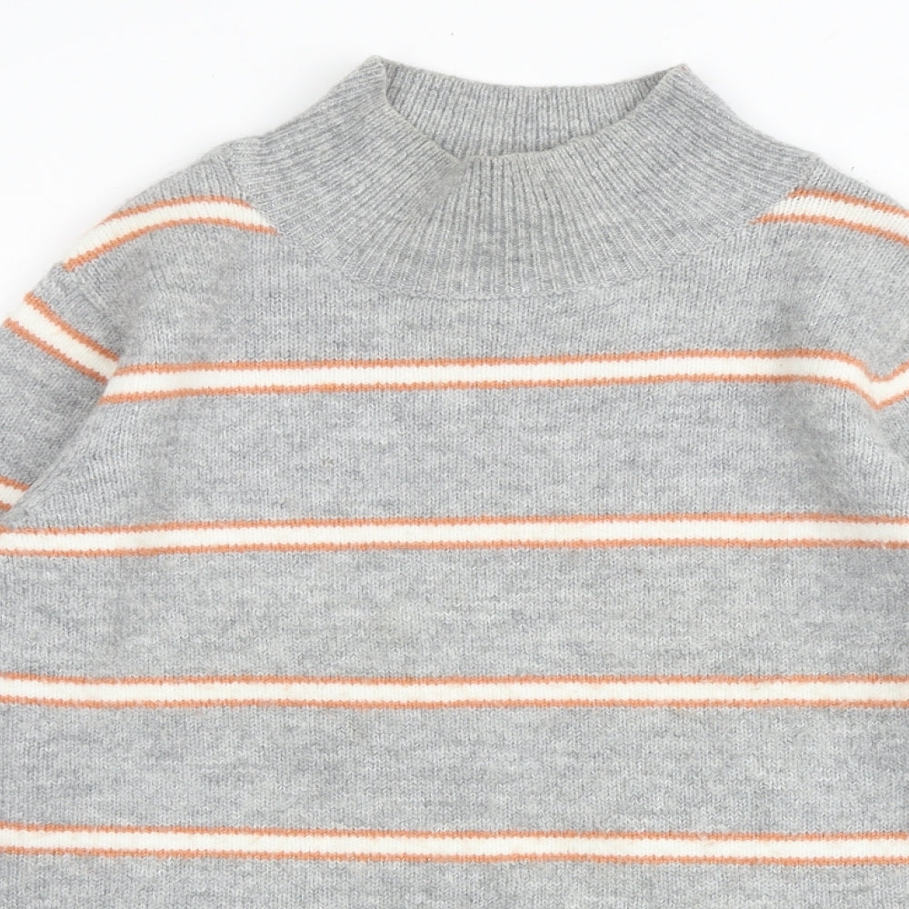 Dorothy Perkins Womens Grey Mock Neck Striped Acrylic Pullover Jumper Size 10