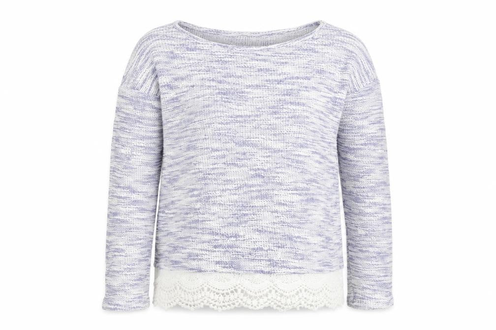 Front view of Next girls’ blue round neck 100% cotton jumper, size 10, years pullover