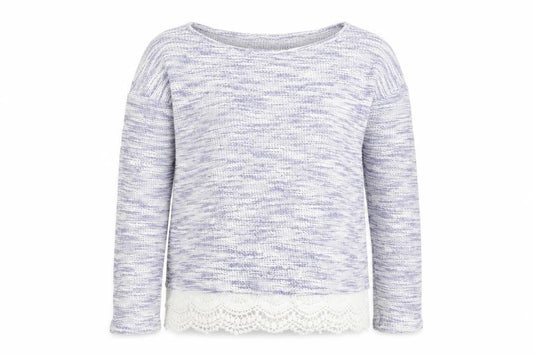 Front view of Next girls’ blue round neck 100% cotton jumper, size 10, years pullover
