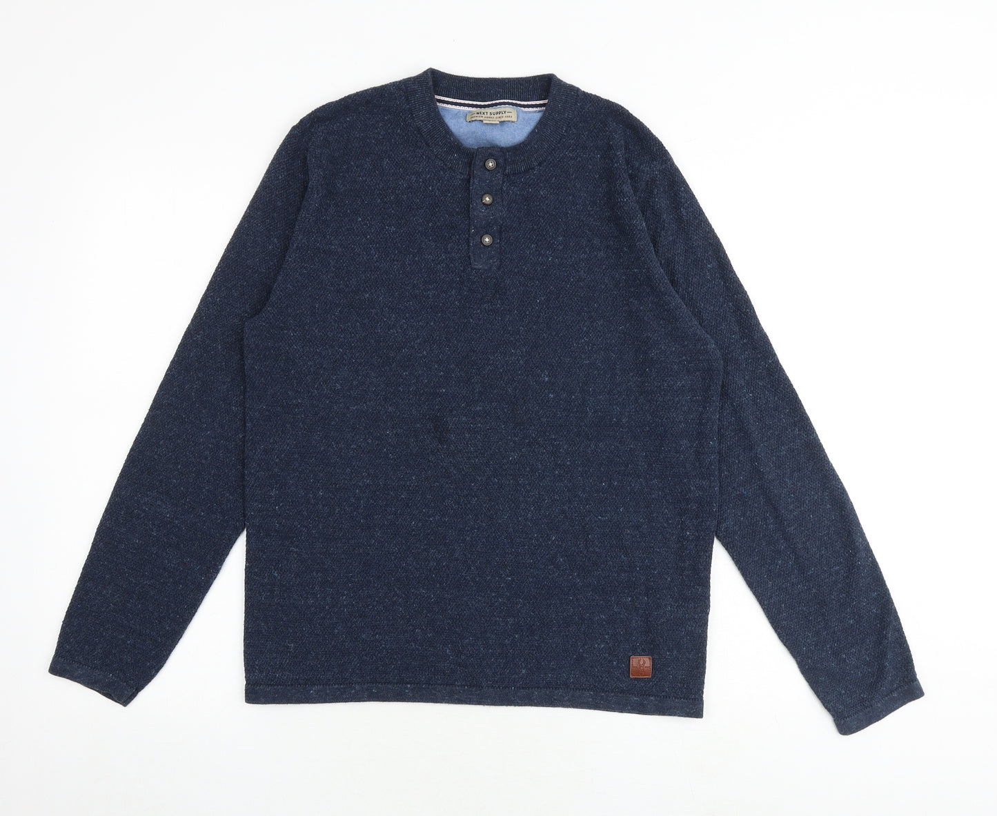 NEXT Mens Blue Round Neck Cotton Pullover Jumper Size M Long Sleeve
