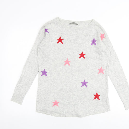 Oasis Womens Grey Round Neck Geometric Viscose Pullover Jumper Size XS - Stars