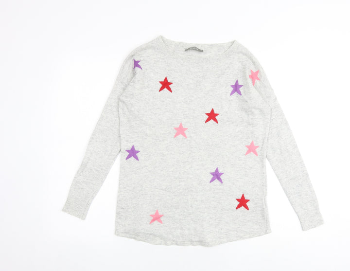 Oasis Womens Grey Round Neck Geometric Viscose Pullover Jumper Size XS - Stars