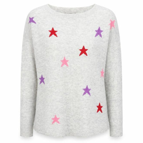 Oasis Womens Grey Round Neck Geometric Viscose Pullover Jumper Size XS - Stars