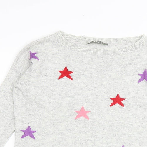 Oasis Womens Grey Round Neck Geometric Viscose Pullover Jumper Size XS - Stars