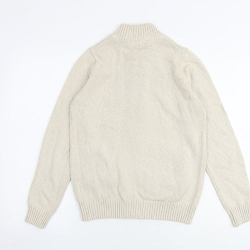 EWM Womens Beige Mock Neck 100% Cotton Full Zip Jumper Size 10 - Size 10-12