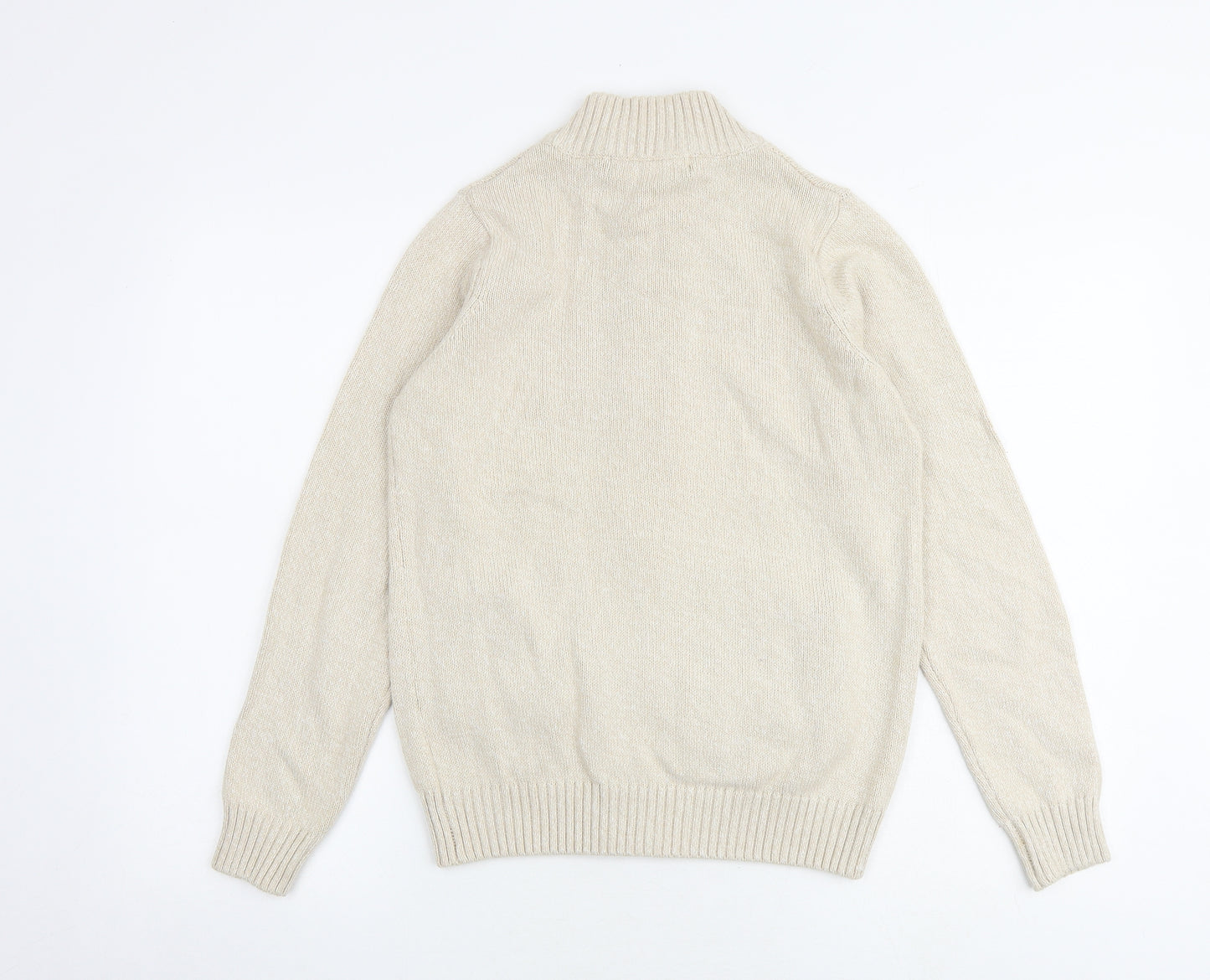EWM Womens Beige Mock Neck 100% Cotton Full Zip Jumper Size 10 - Size 10-12