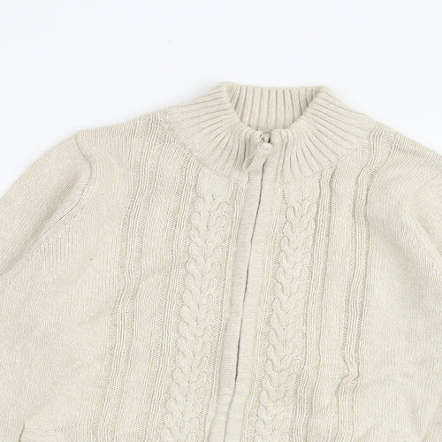 EWM Womens Beige Mock Neck 100% Cotton Full Zip Jumper Size 10 - Size 10-12