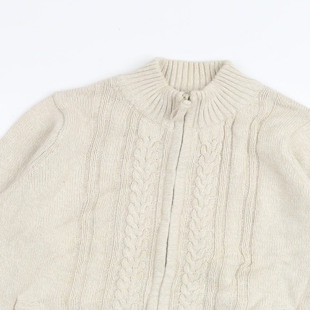 EWM Womens Beige Mock Neck 100% Cotton Full Zip Jumper Size 10 - Size 10-12