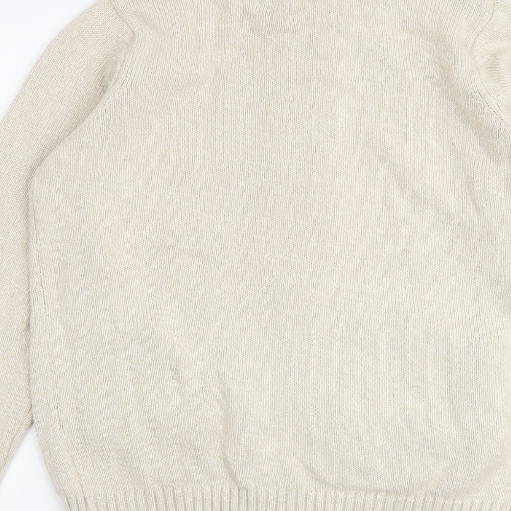 EWM Womens Beige Mock Neck 100% Cotton Full Zip Jumper Size 10 - Size 10-12