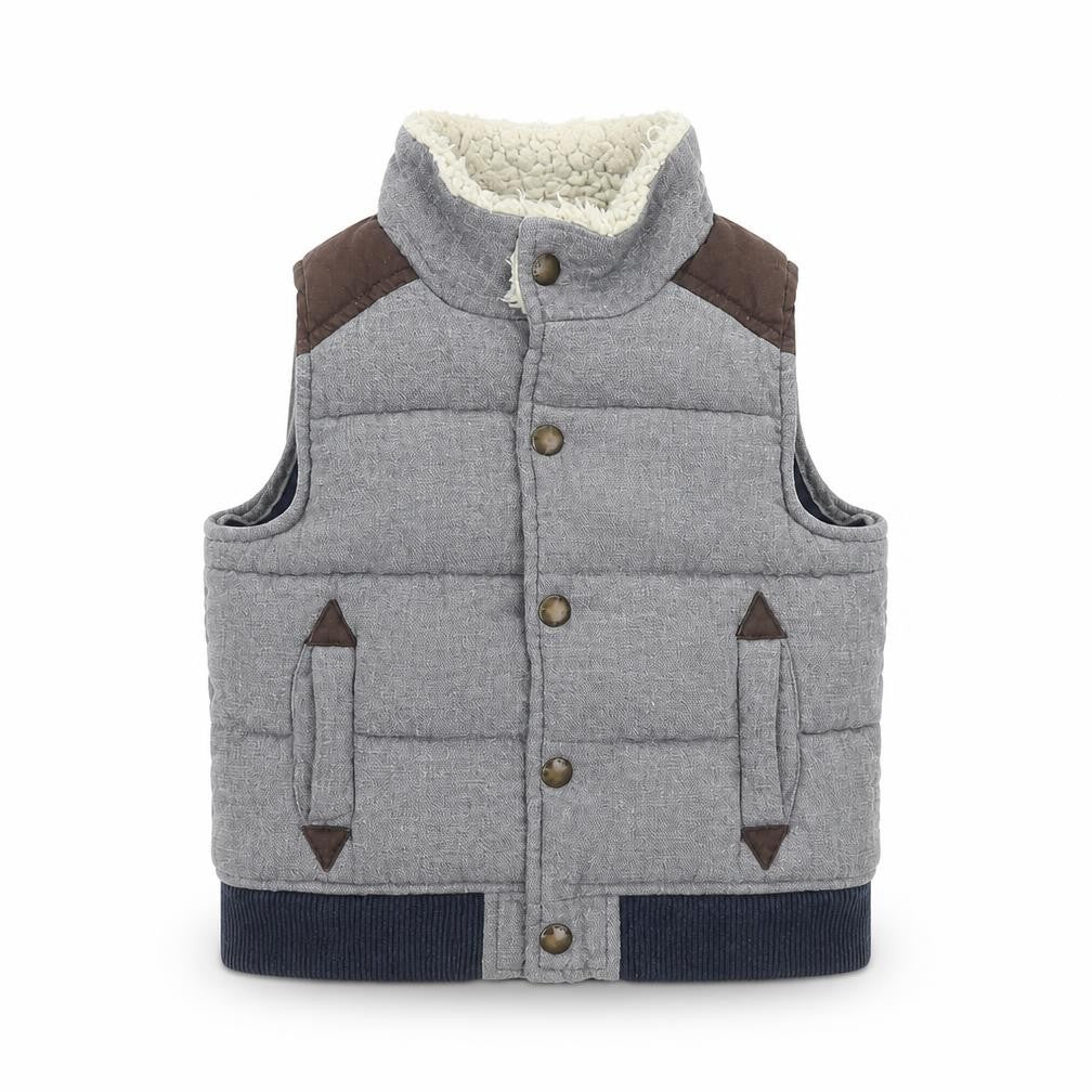 Front view of Gap boys’ multicoloured colourblock gilet jacket, size 2, years snap