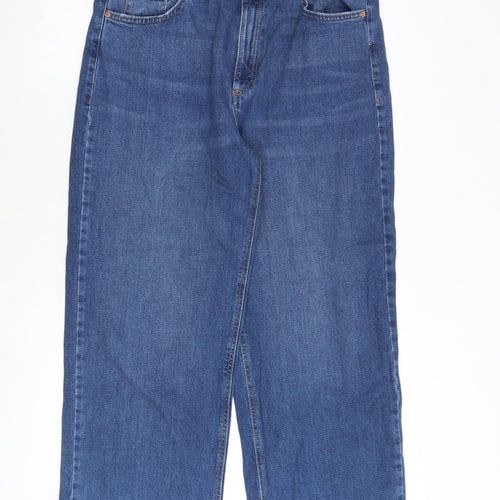 Marks and Spencer Womens Blue Cotton Wide-Leg Jeans Size 16 Regular Zip