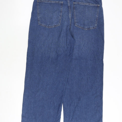 Marks and Spencer Womens Blue Cotton Wide-Leg Jeans Size 16 Regular Zip