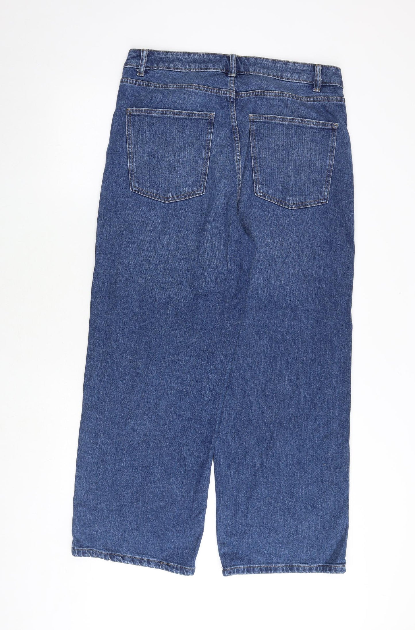 Marks and Spencer Womens Blue Cotton Wide-Leg Jeans Size 16 Regular Zip