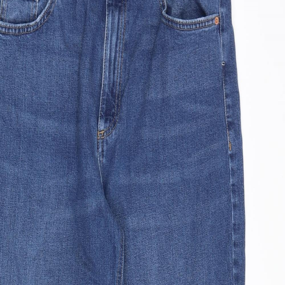 Marks and Spencer Womens Blue Cotton Wide-Leg Jeans Size 16 Regular Zip