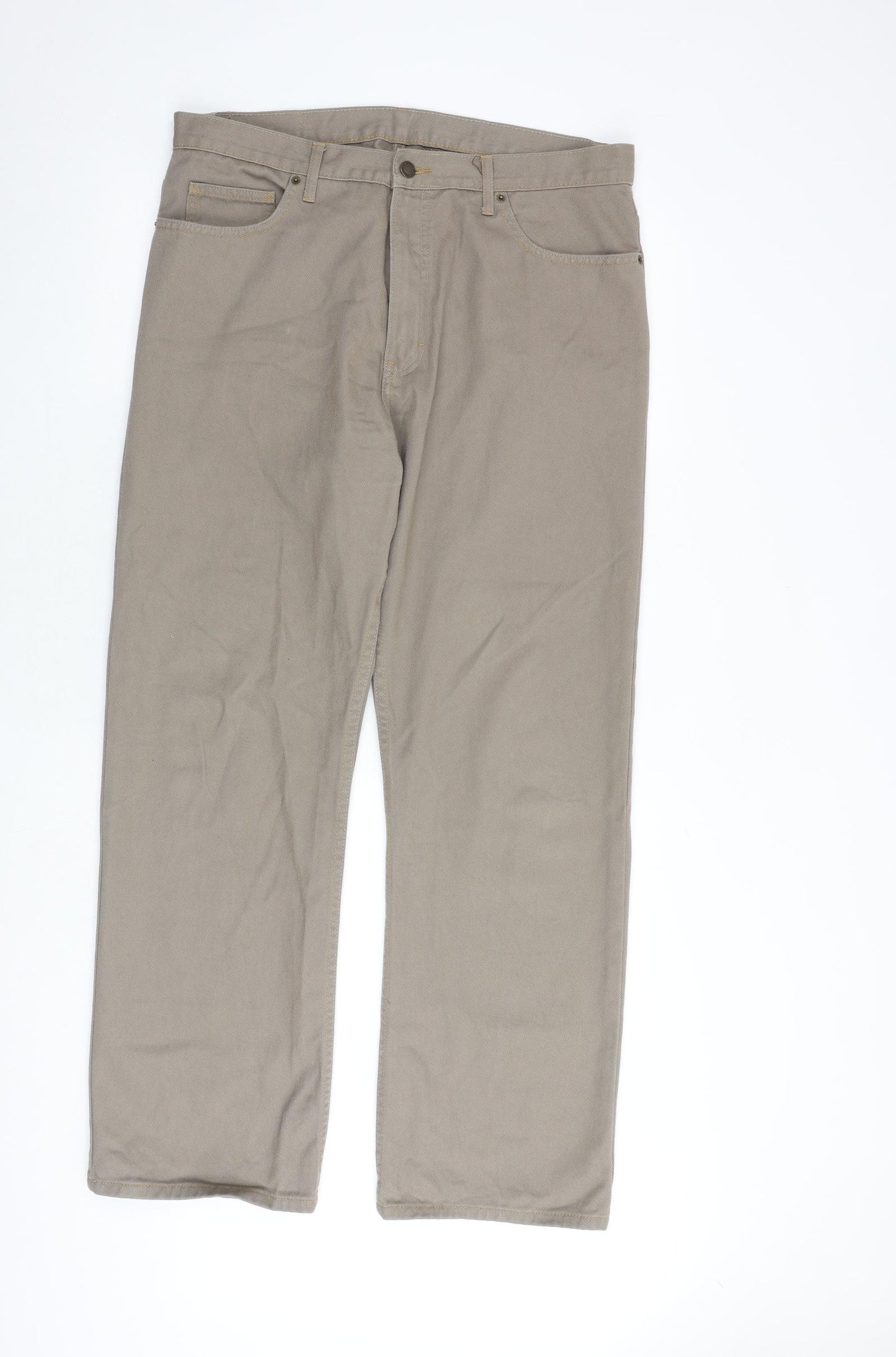 Blue Harbour Mens Brown Cotton Straight Jeans Size 36 in Regular Zip
