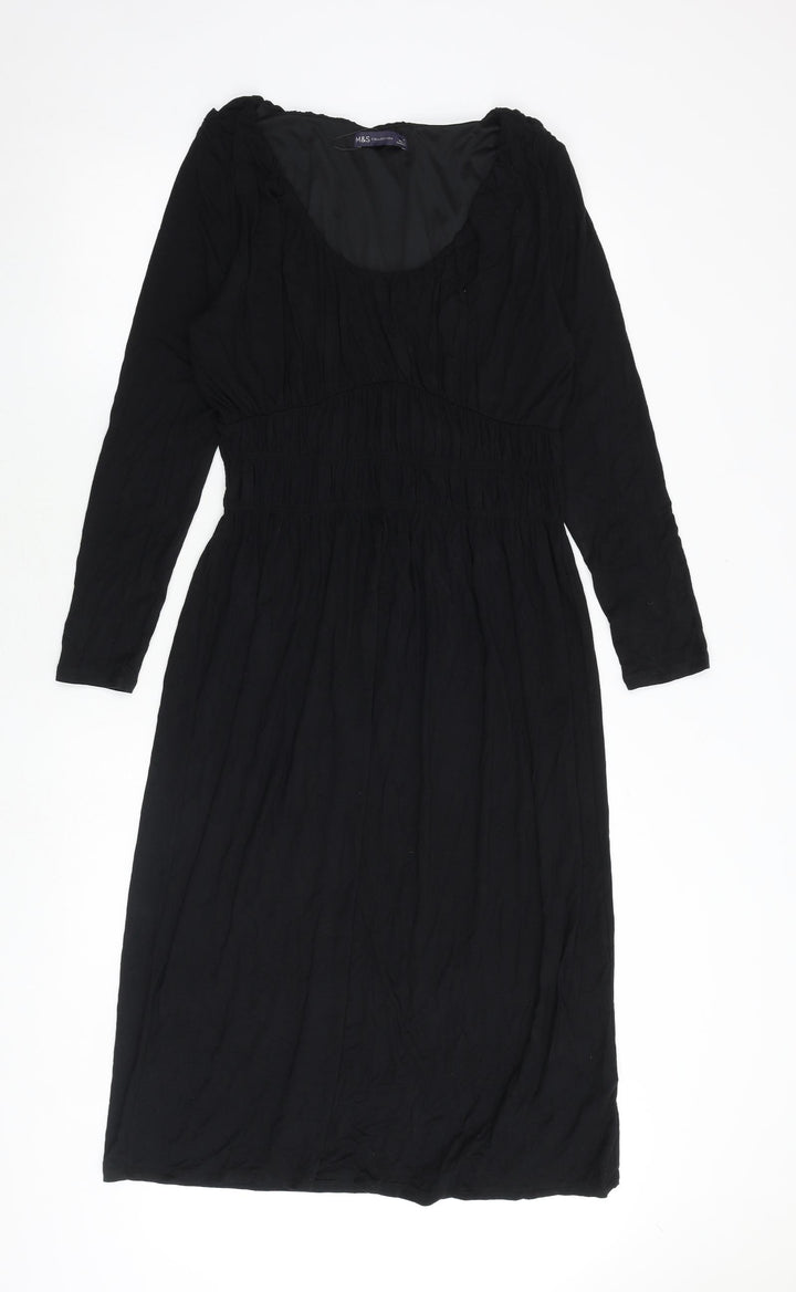 Marks and Spencer Womens Black Viscose A-Line Size 10 Scoop Neck Pullover