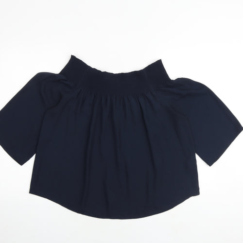 Warehouse Womens Blue Polyester Basic Blouse Size 12 Round Neck
