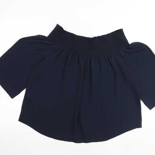 Warehouse Womens Blue Polyester Basic Blouse Size 12 Round Neck