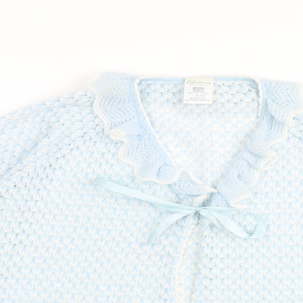 Debenhams Womens Blue V-Neck Acrylic Cardigan Jumper Size 16 - Tie Front