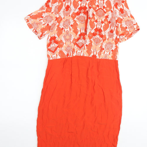 French Connection Womens Orange Geometric Viscose Shift Size 8 Round Neck Zip