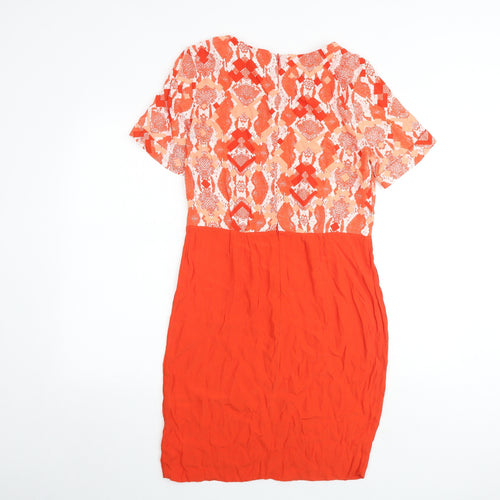 French Connection Womens Orange Geometric Viscose Shift Size 8 Round Neck Zip