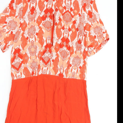 French Connection Womens Orange Geometric Viscose Shift Size 8 Round Neck Zip