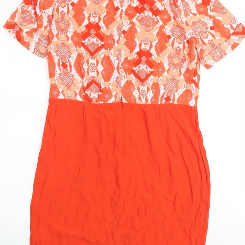 French Connection Womens Orange Geometric Viscose Shift Size 8 Round Neck Zip