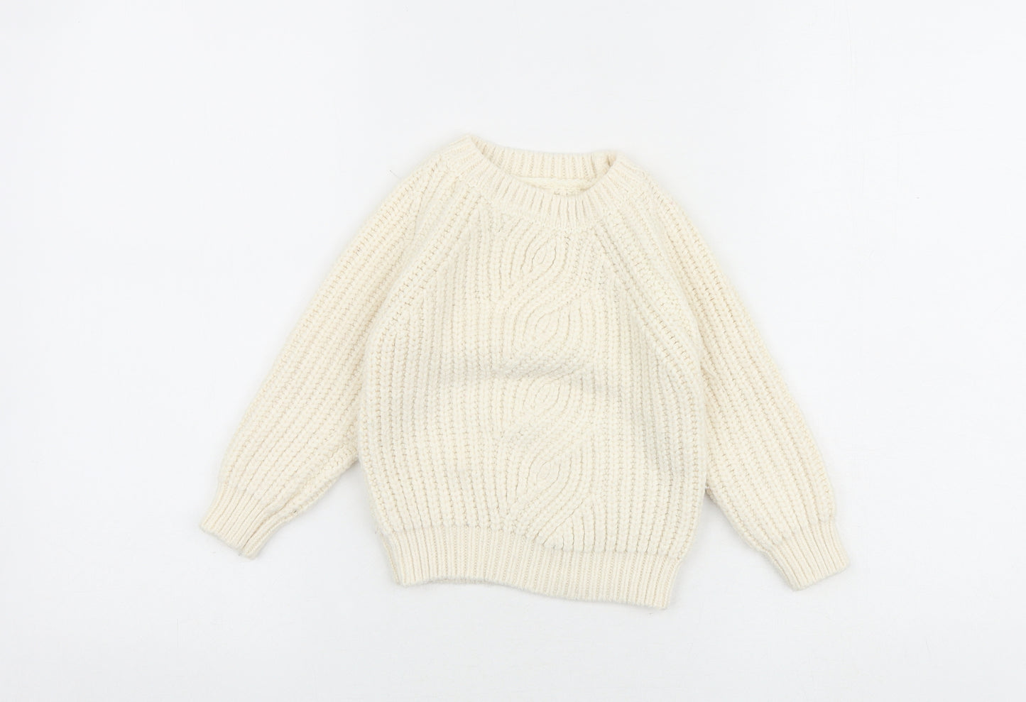 Marks and Spencer Girls Ivory Round Neck Acrylic Pullover Jumper Size 4-5 Years Pullover