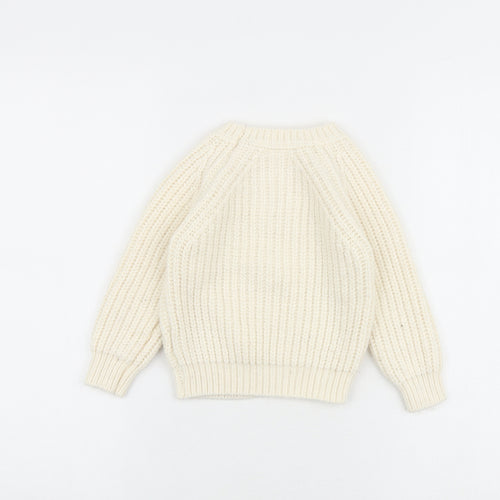 Marks and Spencer Girls Ivory Round Neck Acrylic Pullover Jumper Size 4-5 Years Pullover