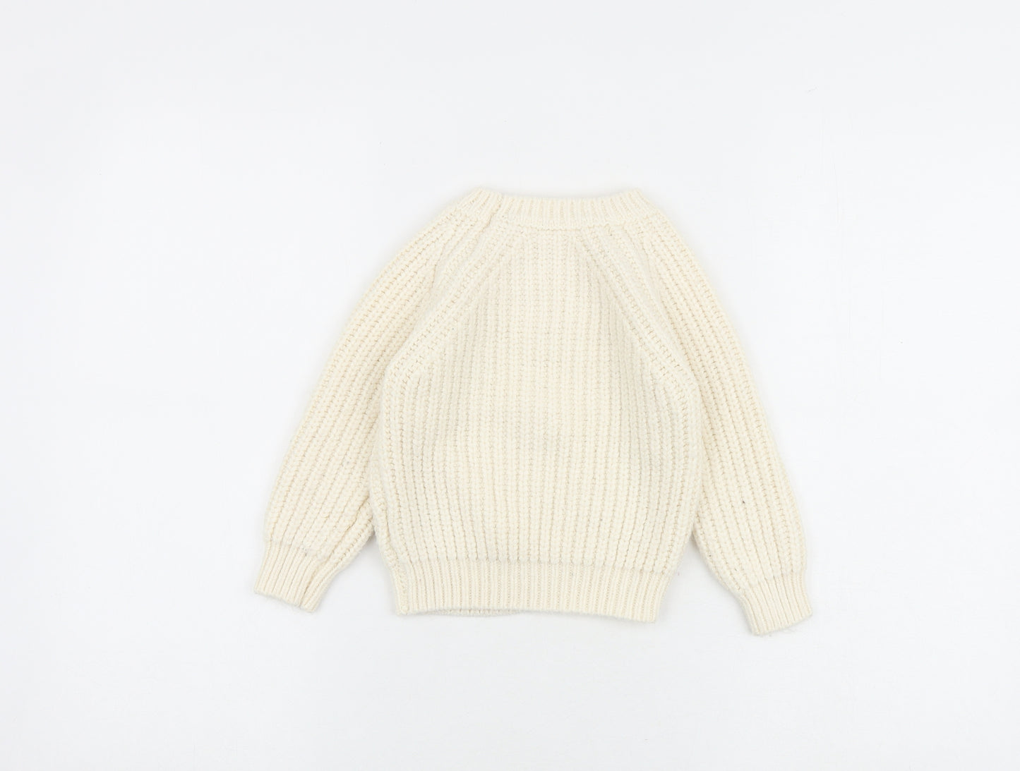 Marks and Spencer Girls Ivory Round Neck Acrylic Pullover Jumper Size 4-5 Years Pullover