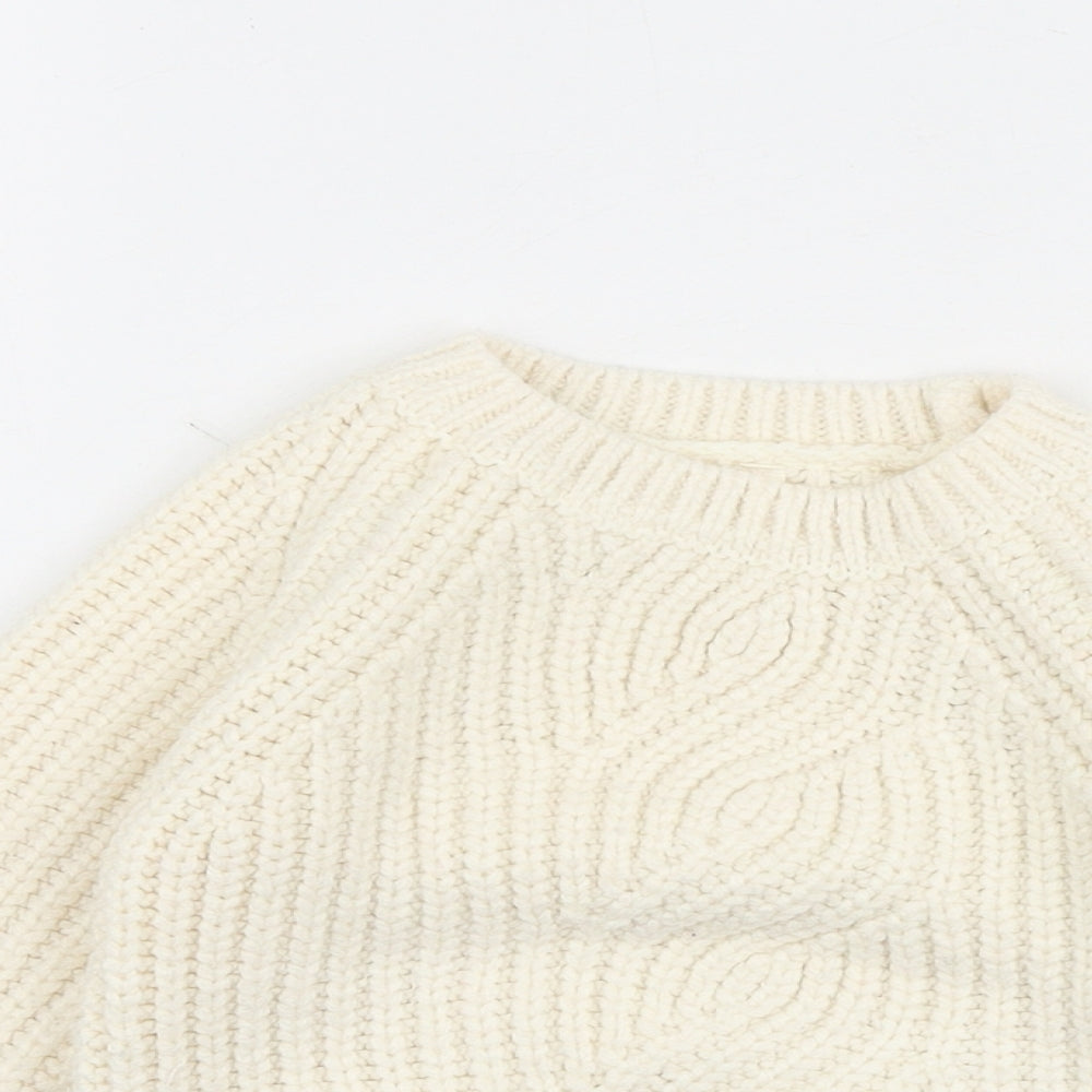 Marks and Spencer Girls Ivory Round Neck Acrylic Pullover Jumper Size 4-5 Years Pullover