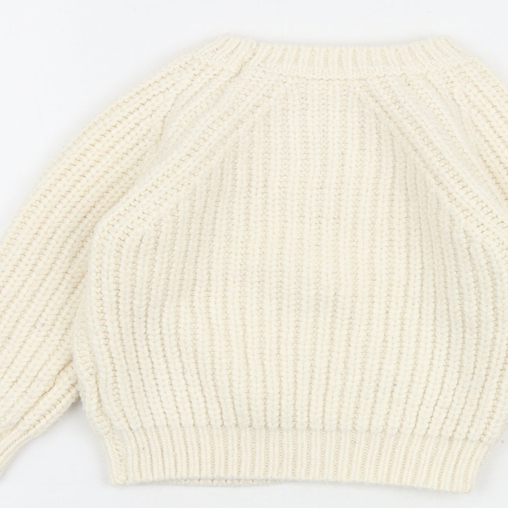 Marks and Spencer Girls Ivory Round Neck Acrylic Pullover Jumper Size 4-5 Years Pullover
