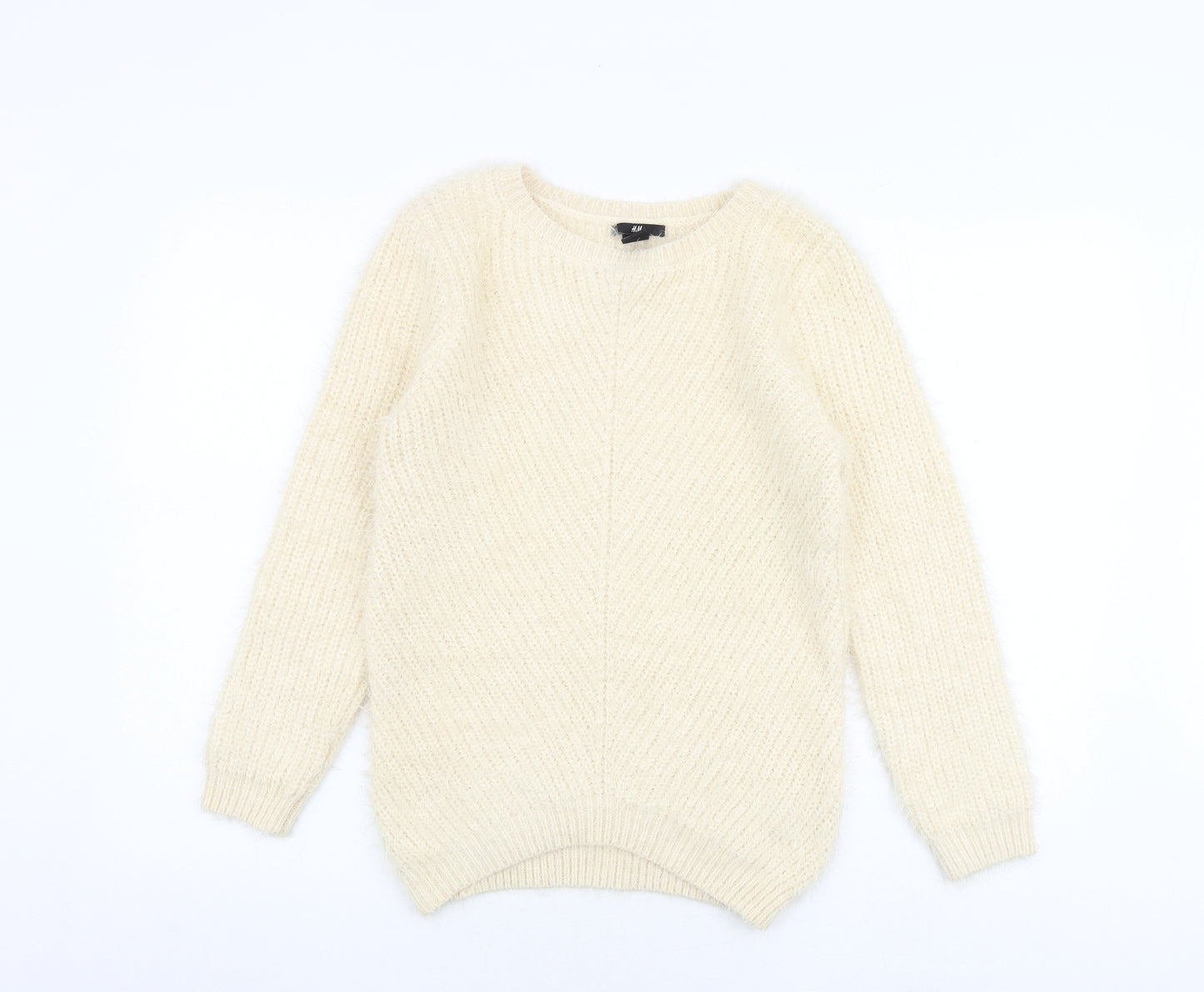 H&M Womens Beige Round Neck Polyamide Pullover Jumper Size XS