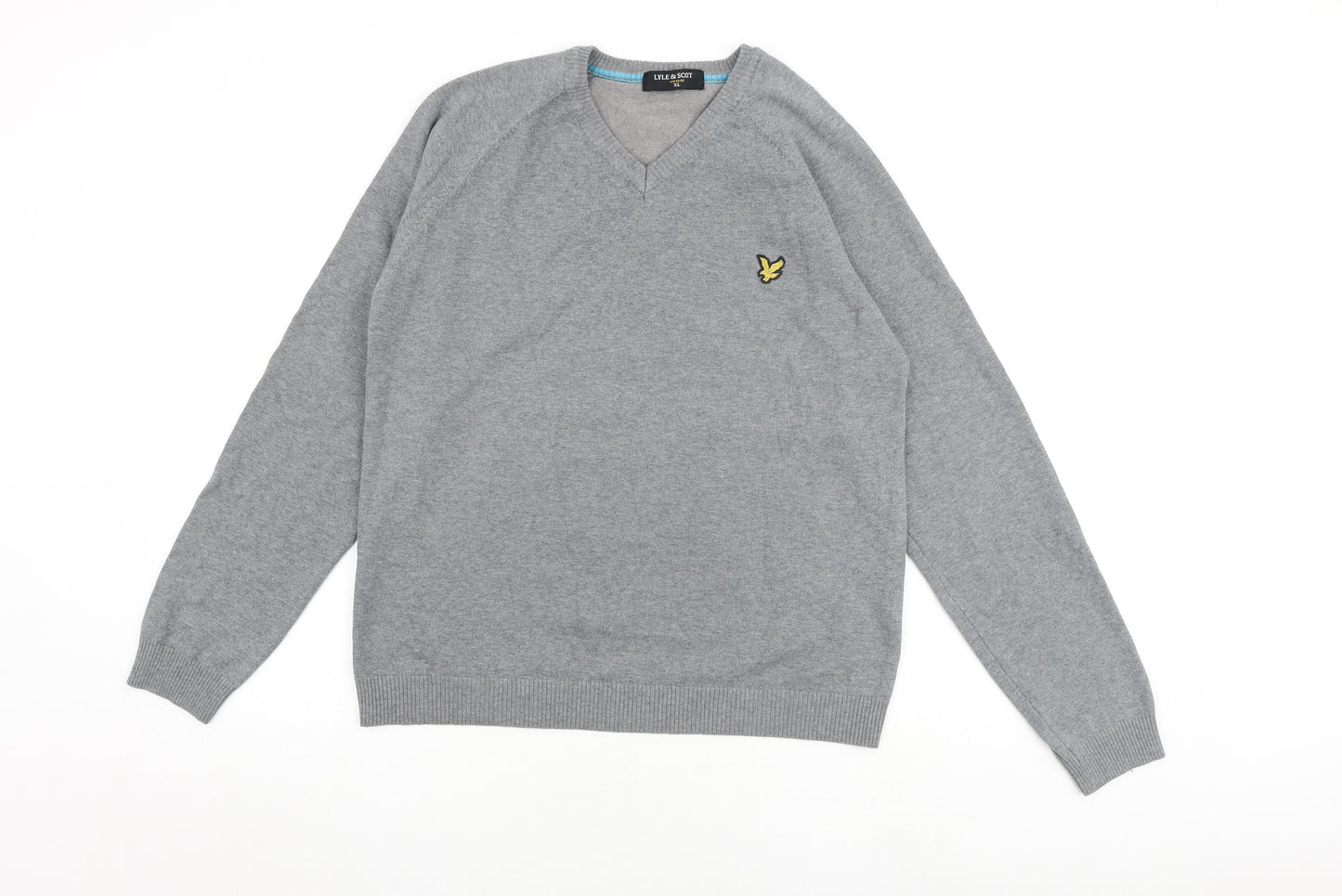 Lyle & Scott Mens Grey V-Neck Cotton Pullover Jumper Size XL Long Sleeve