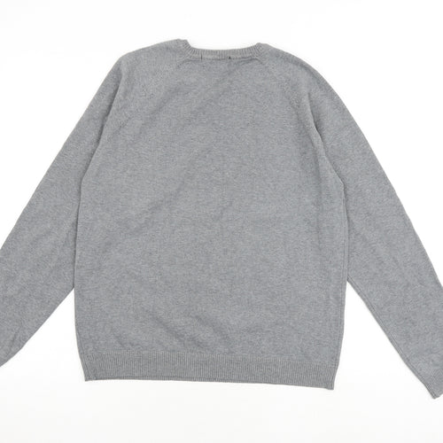 Lyle & Scott Mens Grey V-Neck Cotton Pullover Jumper Size XL Long Sleeve