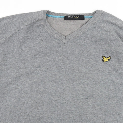 Lyle & Scott Mens Grey V-Neck Cotton Pullover Jumper Size XL Long Sleeve