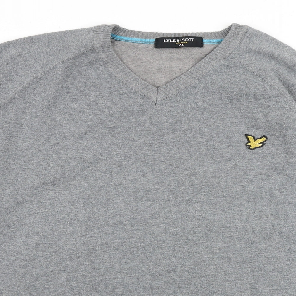Lyle & Scott Mens Grey V-Neck Cotton Pullover Jumper Size XL Long Sleeve