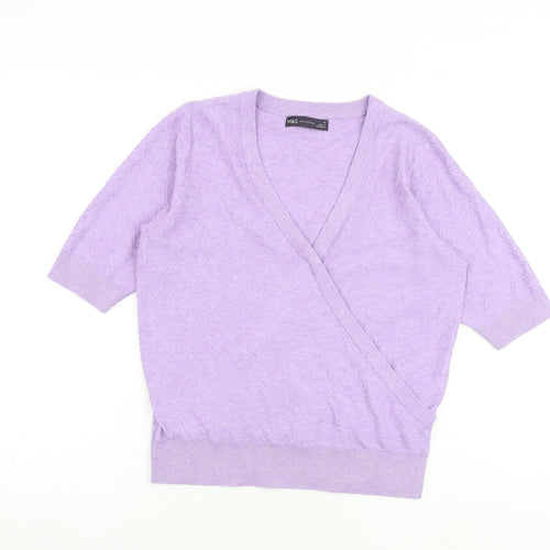 Marks and Spencer Womens Purple V-Neck Viscose Pullover Jumper Size S - Wrap Style