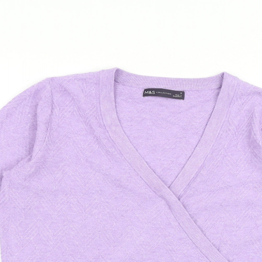 Marks and Spencer Womens Purple V-Neck Viscose Pullover Jumper Size S - Wrap Style