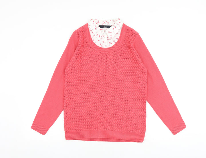 EWM Womens Pink Collared Acrylic Pullover Jumper Size 10 - Size 10-12