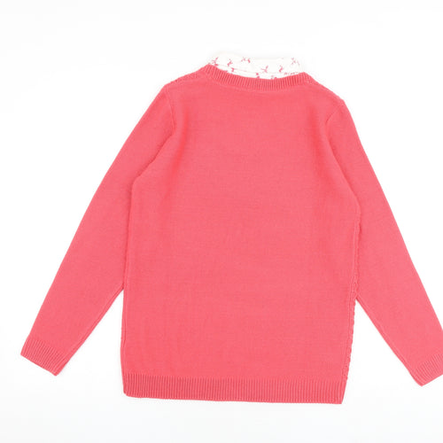 EWM Womens Pink Collared Acrylic Pullover Jumper Size 10 - Size 10-12