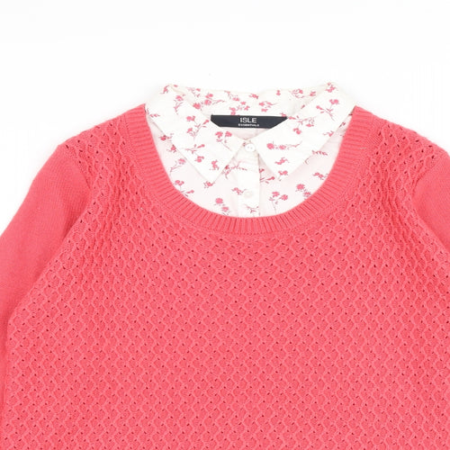 EWM Womens Pink Collared Acrylic Pullover Jumper Size 10 - Size 10-12