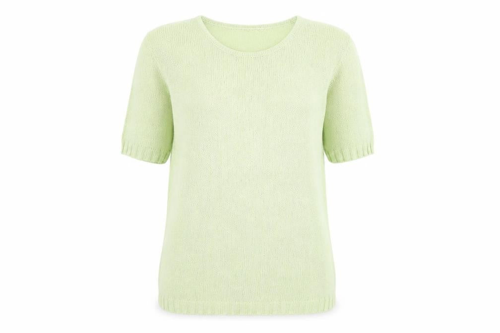 Front view of Isabelle Rose Collection women’s green round neck acrylic jumper, size S
