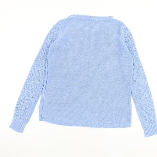 Oasis Womens Blue Boat Neck Acrylic Pullover Jumper Size S