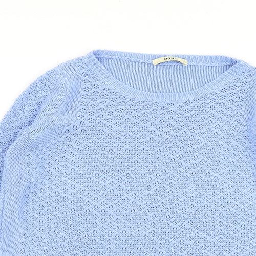 Oasis Womens Blue Boat Neck Acrylic Pullover Jumper Size S